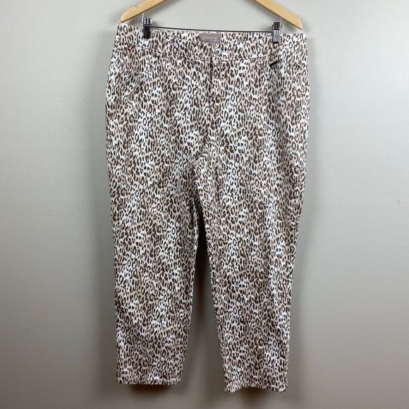 Chicos Jeans 3 Leopard Print Brown White Tapered Ankle Stretch Denim XL 16 - Picture 11 of 11